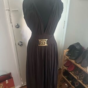 Grecian Goddess Black Maxi Dress with Gold Belt